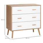 Commode Design scandinave 3 tiroirs coulissants Pieds effilés inclinés Panneaux Particules Aspect Bois Clair