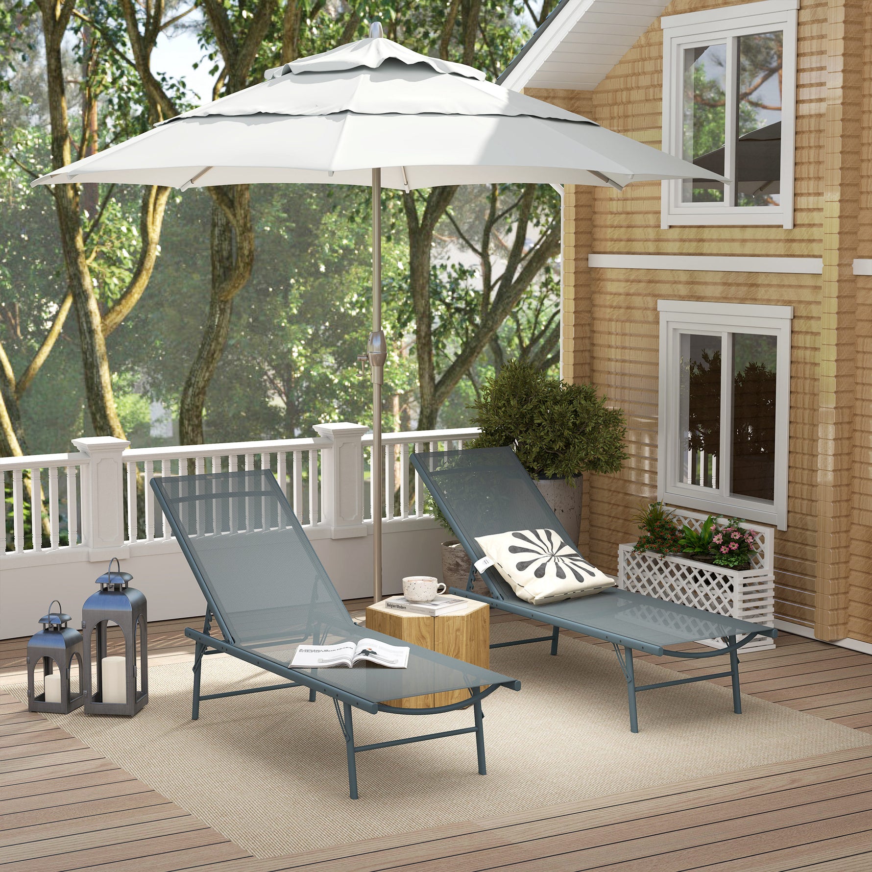 Lot de 2 bain de soleil chaise longue pliante textilène transat jardin extérieur inclinable 54 x 164 x 84 cm gris clair
