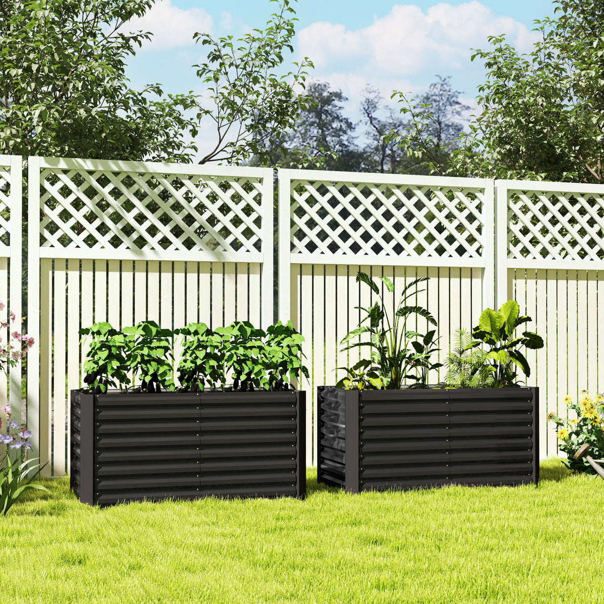 Lot de 2 lits de jardin surélevés carrés potagers cadre en acier galvanisé fond ouvert 120 x 60 x 60 cm gris foncé
