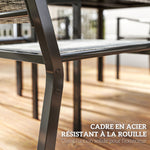 Table de jardin extérieure avec 6 chaises empilables, plateau à lattes 150 cm, structure en acier anti-rouille, noir