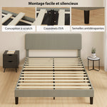 Estructura de cama de 160 x 200 cm, somier de láminas de madera, cabecero ajustable, cama doble tapizada en pana, gris