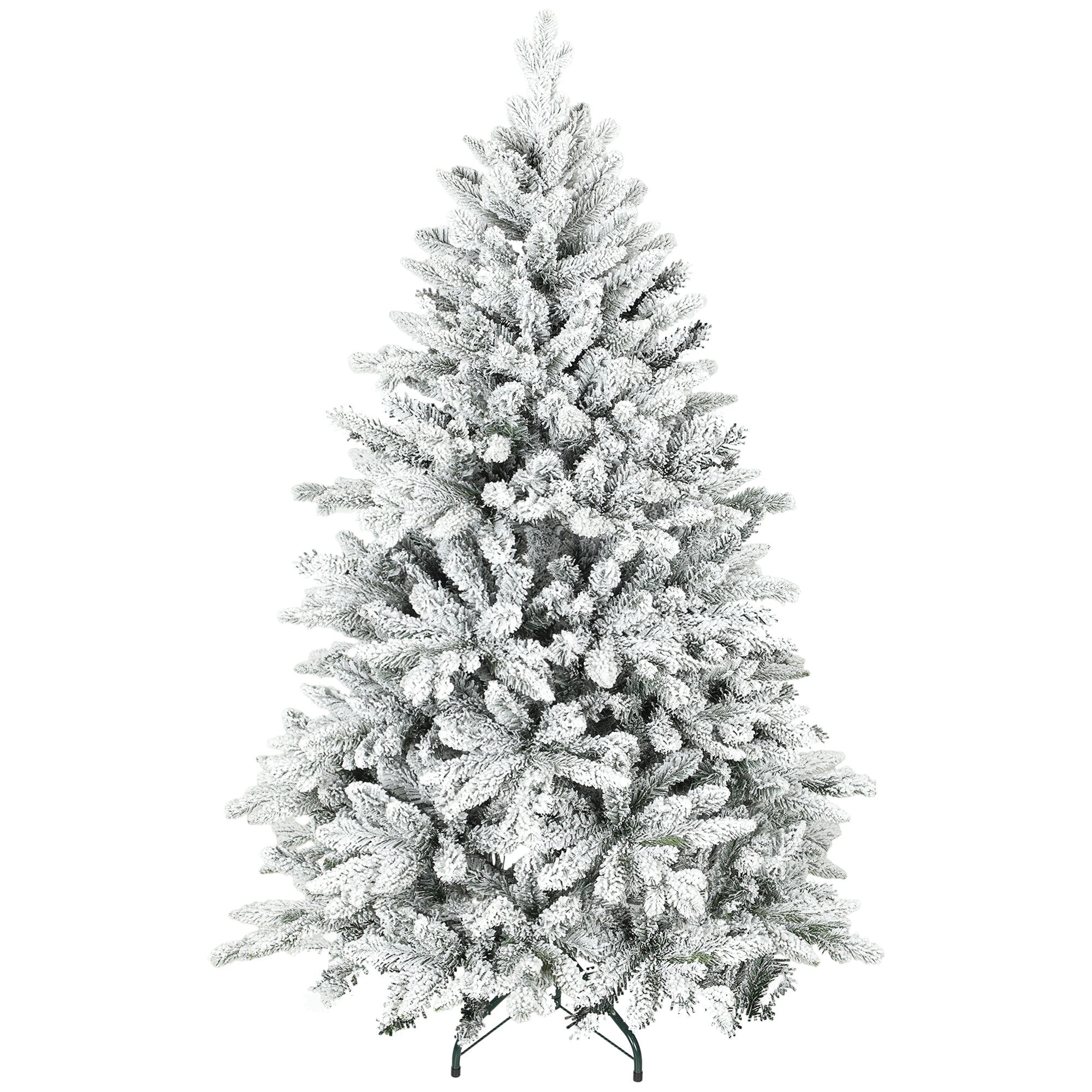Sapin de Noël artificiel floqué de neige 150 cm, arbre de Noël avec 768 branche, support en métal pliable, vert-0