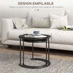 Lot de 2 tables basses rondes gigognes plateaux amovibles style industriel en acier Ø 43 et Ø 35 cm noir