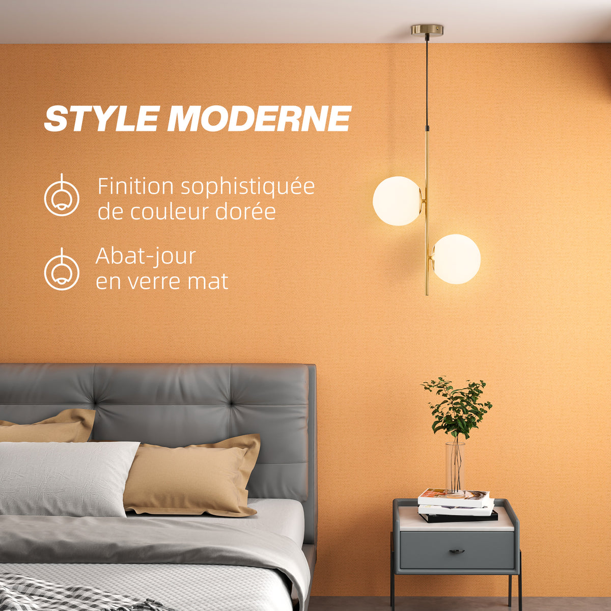 Suspension luminaire moderne, lustre plafonnier de double-tête, lumière suspendue réglable pour entrée, salon, ton doré