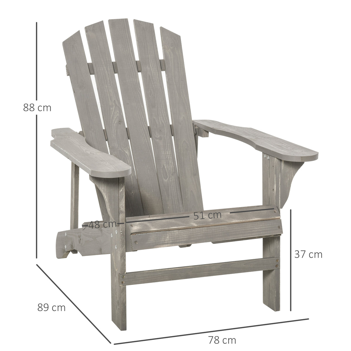 Fauteuil adirondack Fauteuil de Jardin Chaise de Jardin de Plein Air dim. 78L x 89P x 88H cm Bois Massif Sapin