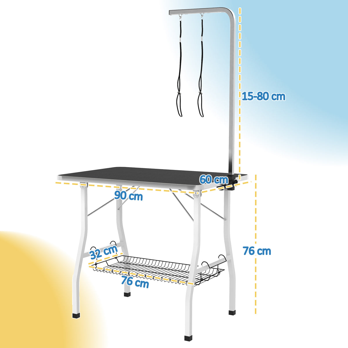 Table de toilettage pour chien pliante plateau antidérapant en caoutchouc avec 2 sangles 90 x 60 x 76 cm noir