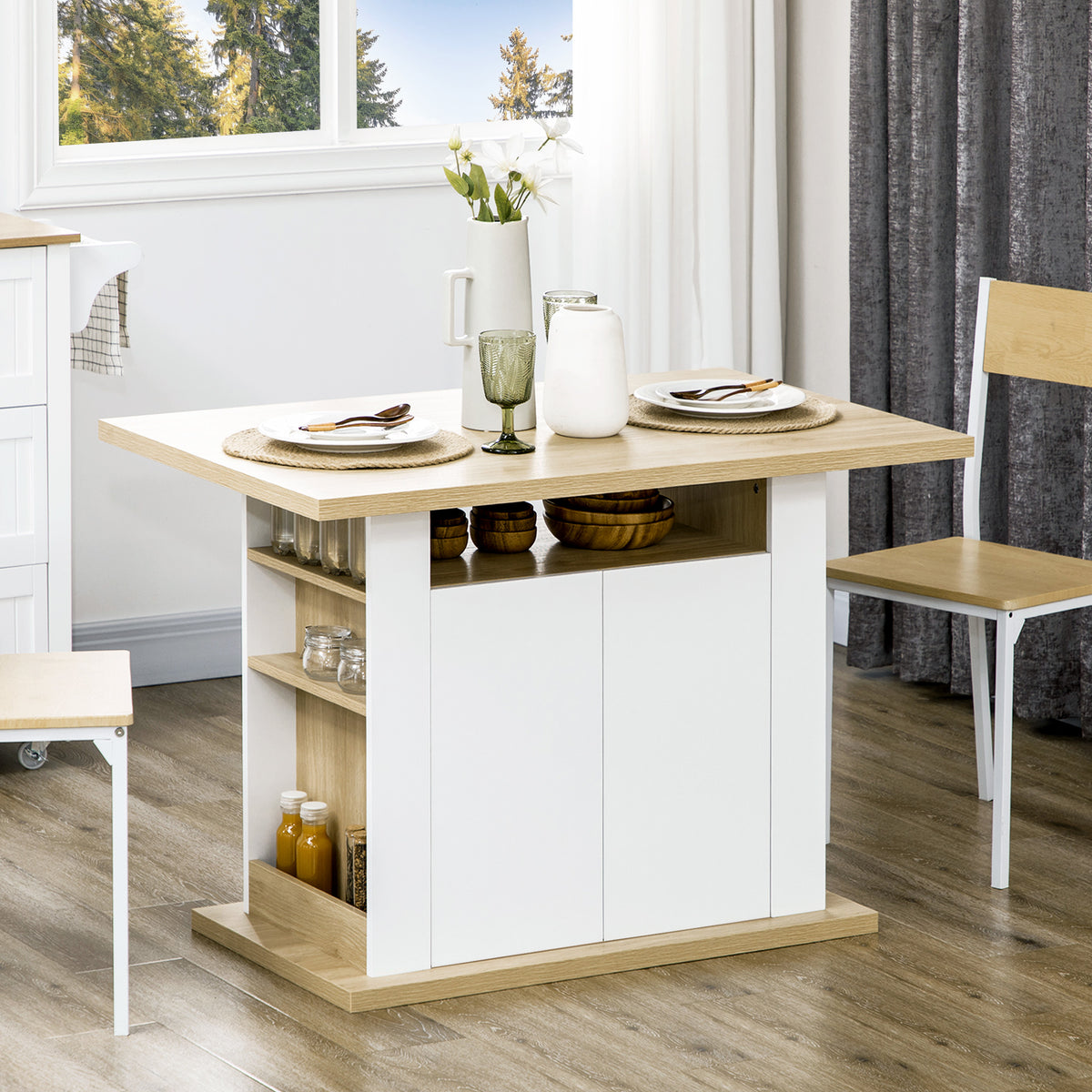 Ilot central cuisine table avec grand plan de travail 4 personnes - dim. 110L x 70l x 75,5H cm