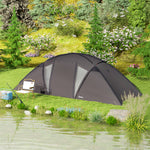 Tente de camping familiale pour 4-6 personnes, tente tunnel imperméable 3000 mm avec 2 portes, sac de transport, noir