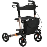 Déambulateur 4 Roues Pliable en Aluminium, Hauteur Réglable 6 Positions, Freins Doubles, Rangement, 64x67x92cm, Doré