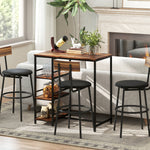 Mesa de bar alta con 3 estantes de almacenamiento y estructura de acero, 90 x 50 x 90,5 cm, marrón rústico, negro