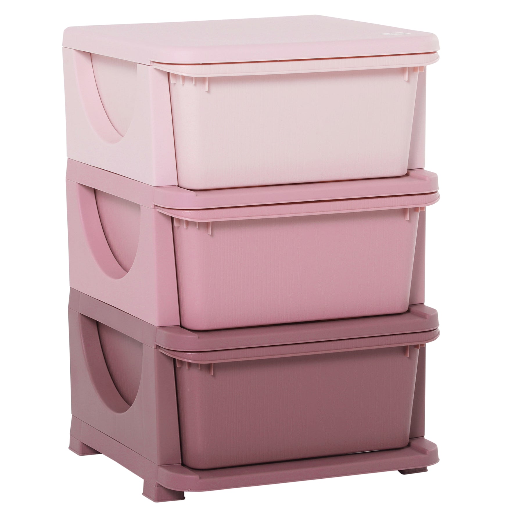 Organisateur de jouets pour enfants avec tiroirs à 3 niveaux, boîtes de rangement en plastique, 37 x 37 x 56,5 cm, rose