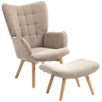 Wohnzimmersessel mit Fußhocker, gepolsterter Akzentsessel aus Cord, hohe Rückenlehne und Armlehnen, Braun