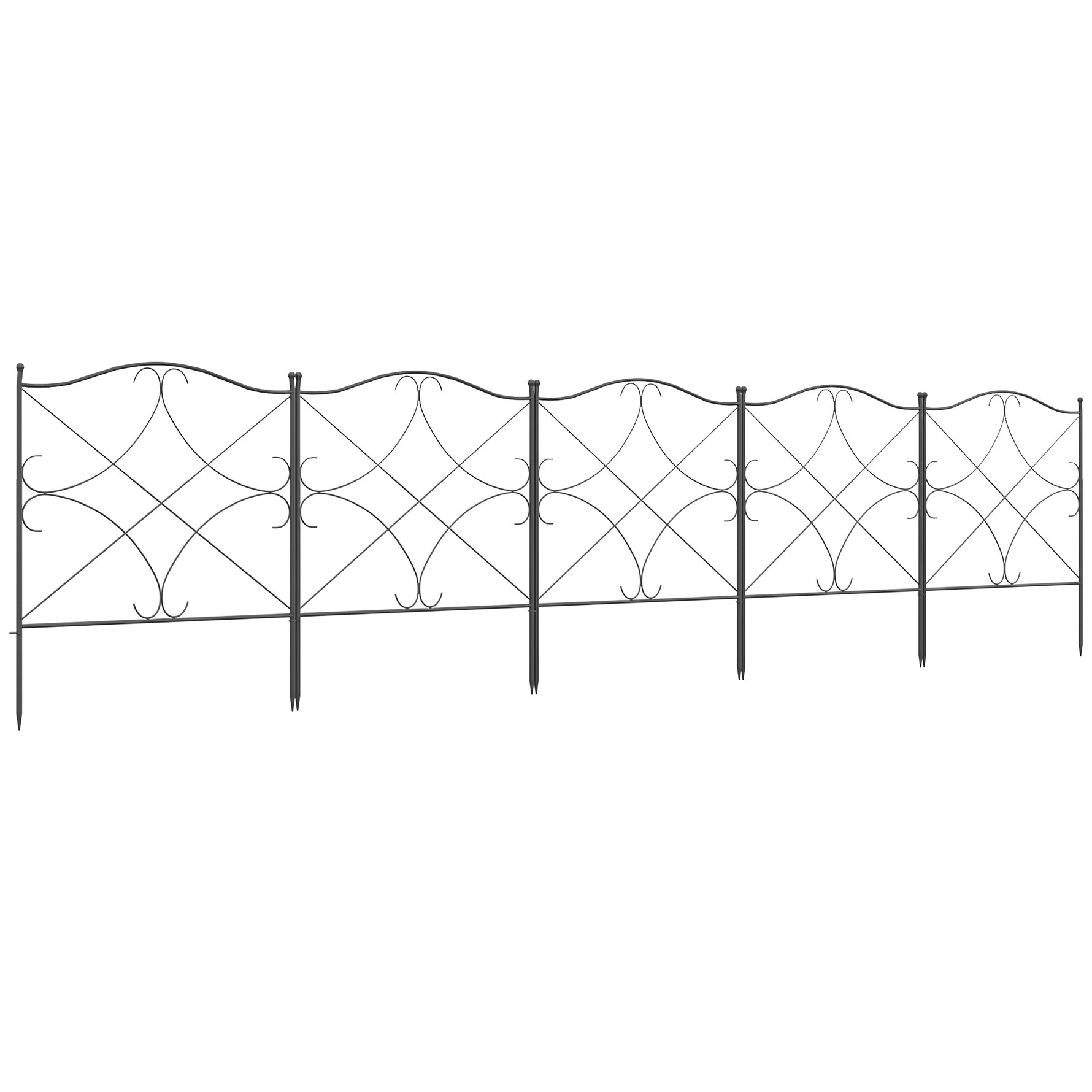 Lot de 5 clôtures de jardin décoratives en métal avec ornements 305 x 62 cm noir