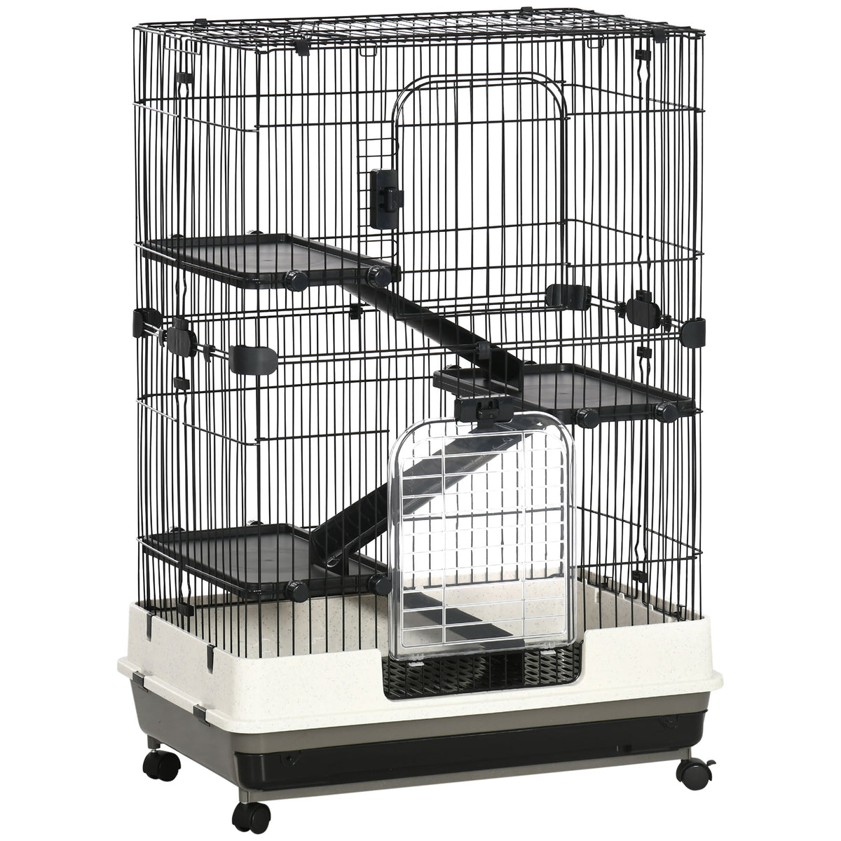 Cage pour petits animaux roulante 3 plates-formes démontables 3 rampes plateau inférieur amovible métal PP 81,2 x 52,7 x 114 cm noir