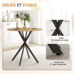 Mesa de comedor redonda para 2 personas con tablero efecto madera y base cruzada de acero, blanco roble