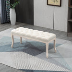 Banc Banquette capitonnée Style Classique 110 cm Bout de lit Rembourrée en lin piètement Bois hévéa sculpté Beige