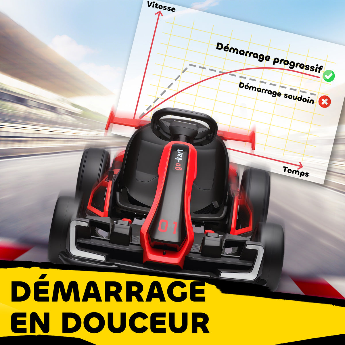 Kart électrique pour enfants moteur 2 x 150W batterie 24 V 120 x 76 x 53,5 cm rouge