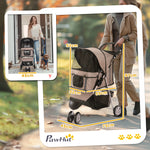 Poussette Buggy Pliable Animaux, Chariot Pliant Chien Chat, Porte-Gobelet Panier de Rangement Inclus, Roues avec Frein, Tissu 600D Oxford Acier, 75 x 45 x 97 cm Marron