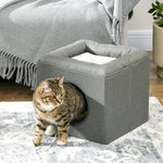 Maison niche pour chat 2 niveaux avec coussin moelleux en peluche - 36,5 x 36,5 x 33 cm gris