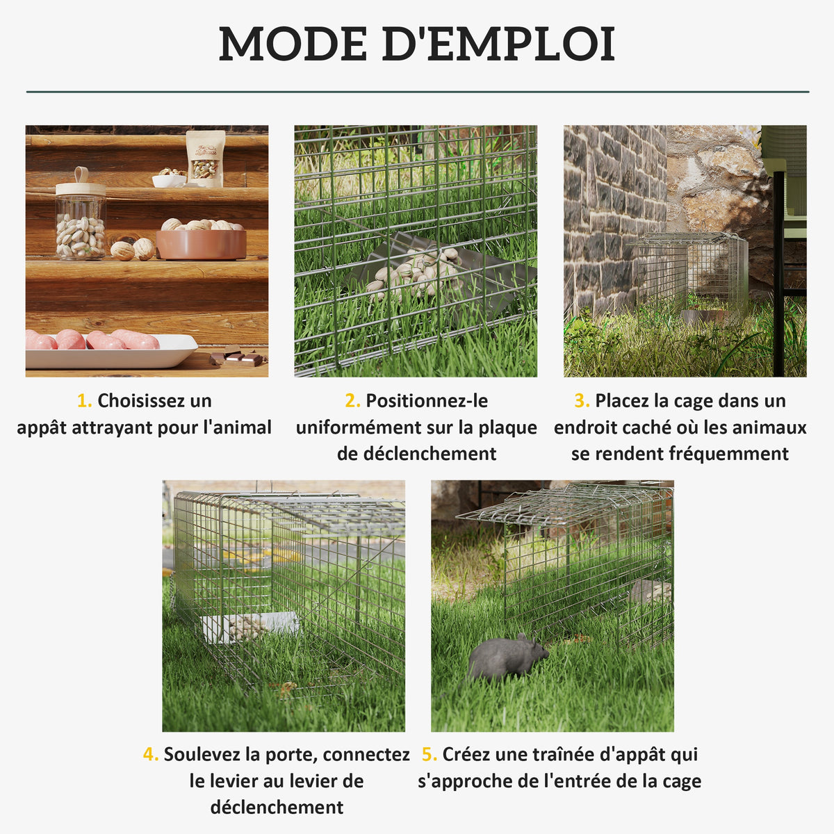 Opvouwbare vangkooi voor kleine dieren zoals ratten en muizen - 2 deuren handvat 81 x 26 x 34,5 cm grijs staal