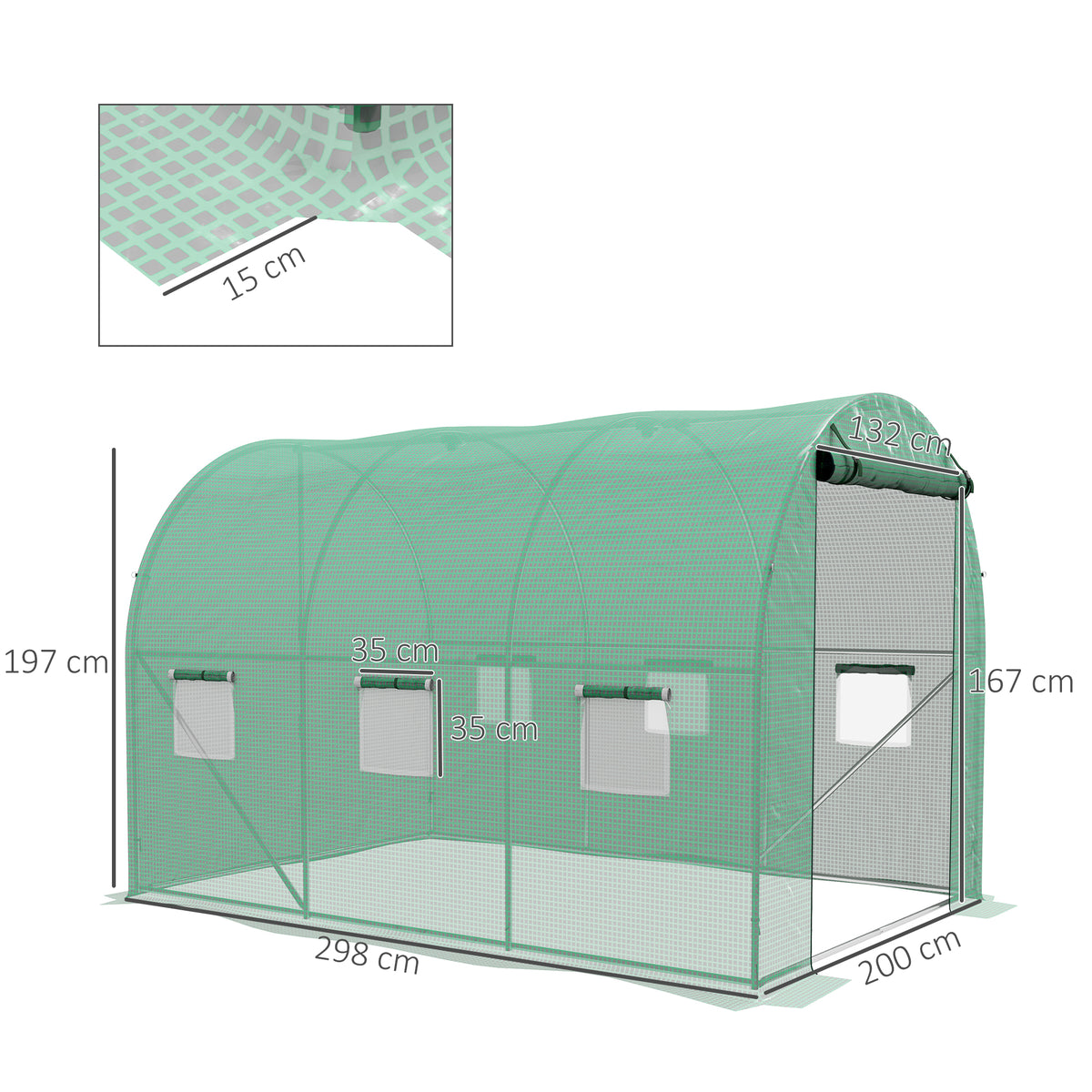 Serre de Jardin Tunnel 6 m² avec système d'arrosage intégré, 3L x 2l m 6 fenêtres Porte enroulable Vert
