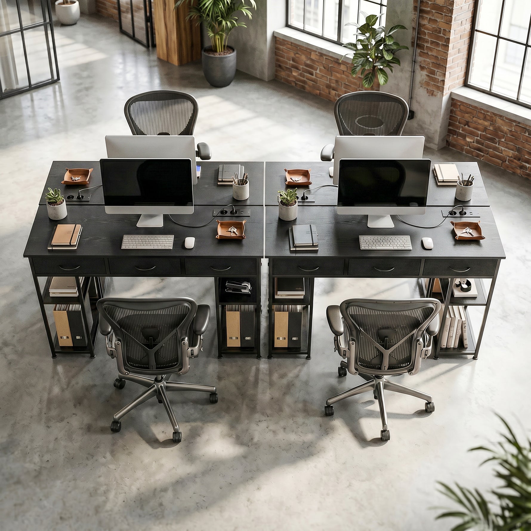 Bureau avec rangement avec prises de courant, 3 tiroirs en tissu et 4 étagères de rangement, 120 x 40 x 76 cm, noir