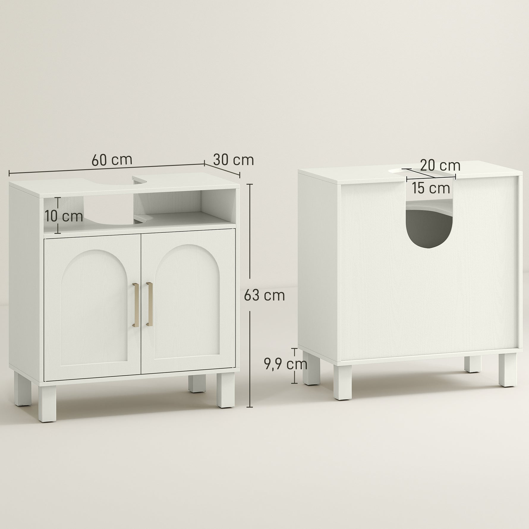 Meuble salle de bain sous lavabo meuble sous lavabo placard 2 portes avec étagère réglable 60 x 30 x 63 cm blanc