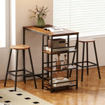 Mesa de bar alta con 3 estantes de almacenamiento y estructura de acero, 90 x 50 x 90,5 cm, marrón rústico, negro