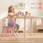 Table enfant avec chaise, ensemble table et 2 chaises en bois pour dessiner, jouer, étudier, rose-6