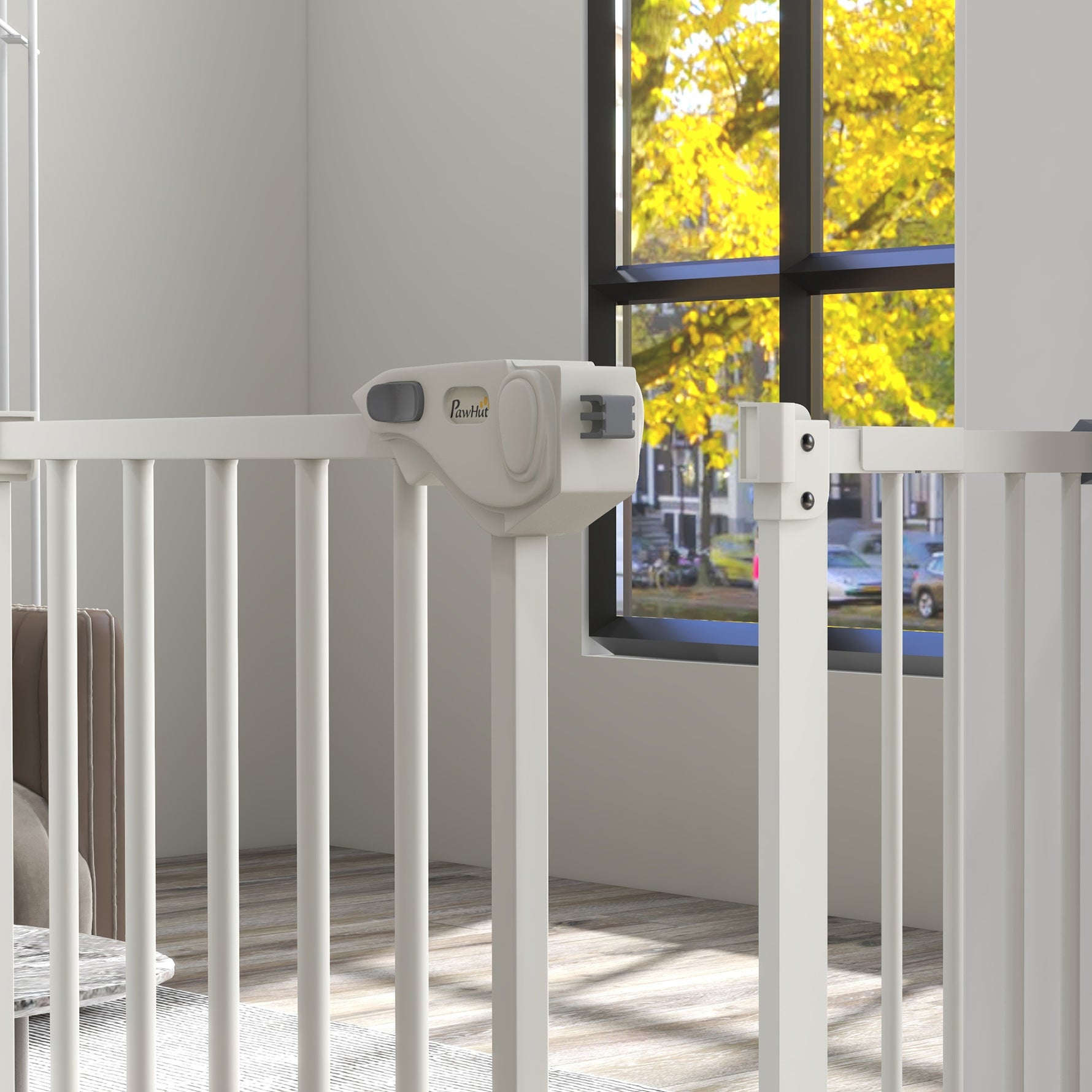 Barrière de sécurité animaux porte fermeture automatique système de double verrouillage sans perçage 1 extension blanc