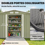 Abri de jardin 5,4 m² 2,77 x 1,95 x 1,92 m kit de fondation porte coulissante ventilations acier galvanisé, vert clair