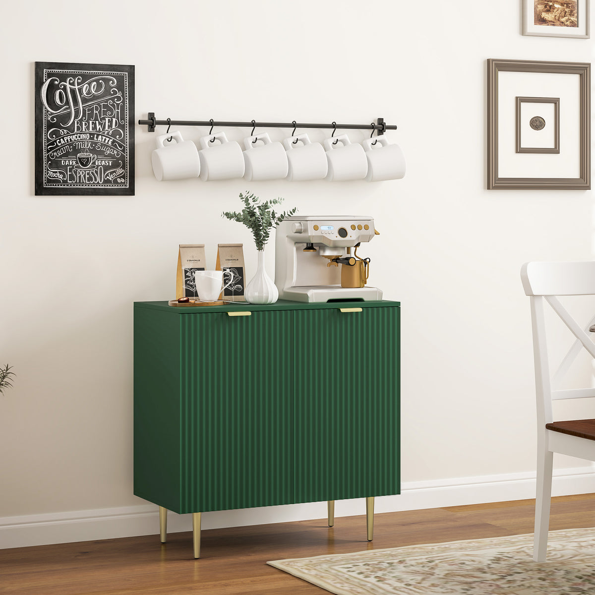 Buffet cuisine meuble de rangement avec 2 portes étagère réglable pieds métalliques surélevés 80 x 40 x 80 cm vert olive