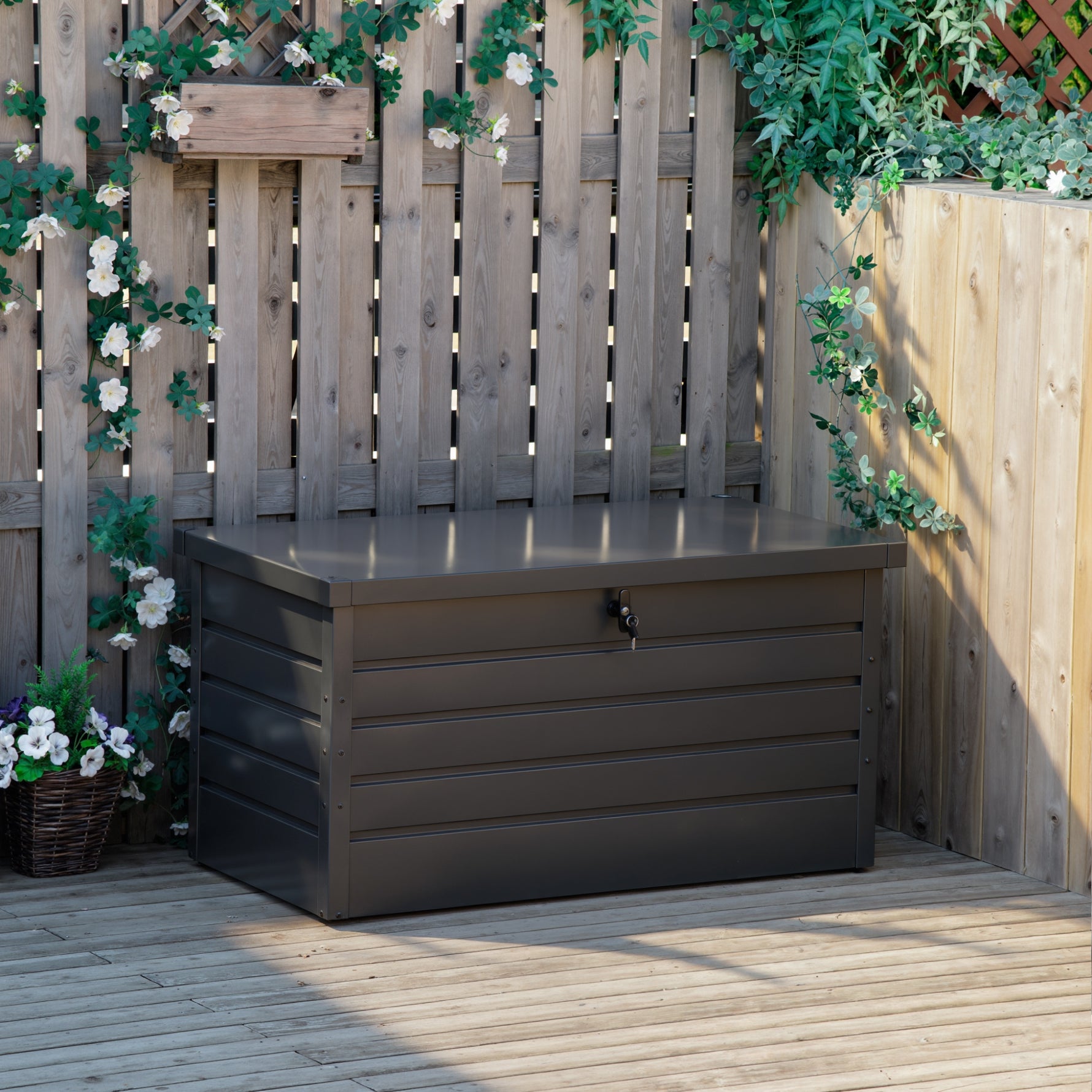 Coffre de rangement exterieur XXL 311L coffre de jardin acier galvanisé verrouillable vérin à gaz 120x62x62cm gris foncé