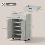 Meuble à Chaussures, Armoire à Chaussures avec 2 Portes, Tiroir, 5 Compartiments et Étagères Réglables, Gris