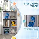 Meuble étagère bibliothèque 6 cases 3 cubes paniers en tissu motif animaux pour chambre enfant 62 x 30 x 91,5 cm blanc