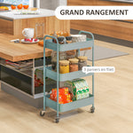Desserte chariot de rangement en acier chariot de service à roulettes 3 plateaux ajourés 45 x 30,6 x 79 cm bleu clair