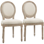 Lot de 2 chaises de Salle à Manger - Chaise de Salon médaillon Style Louis XVI Aspect Lin Crème