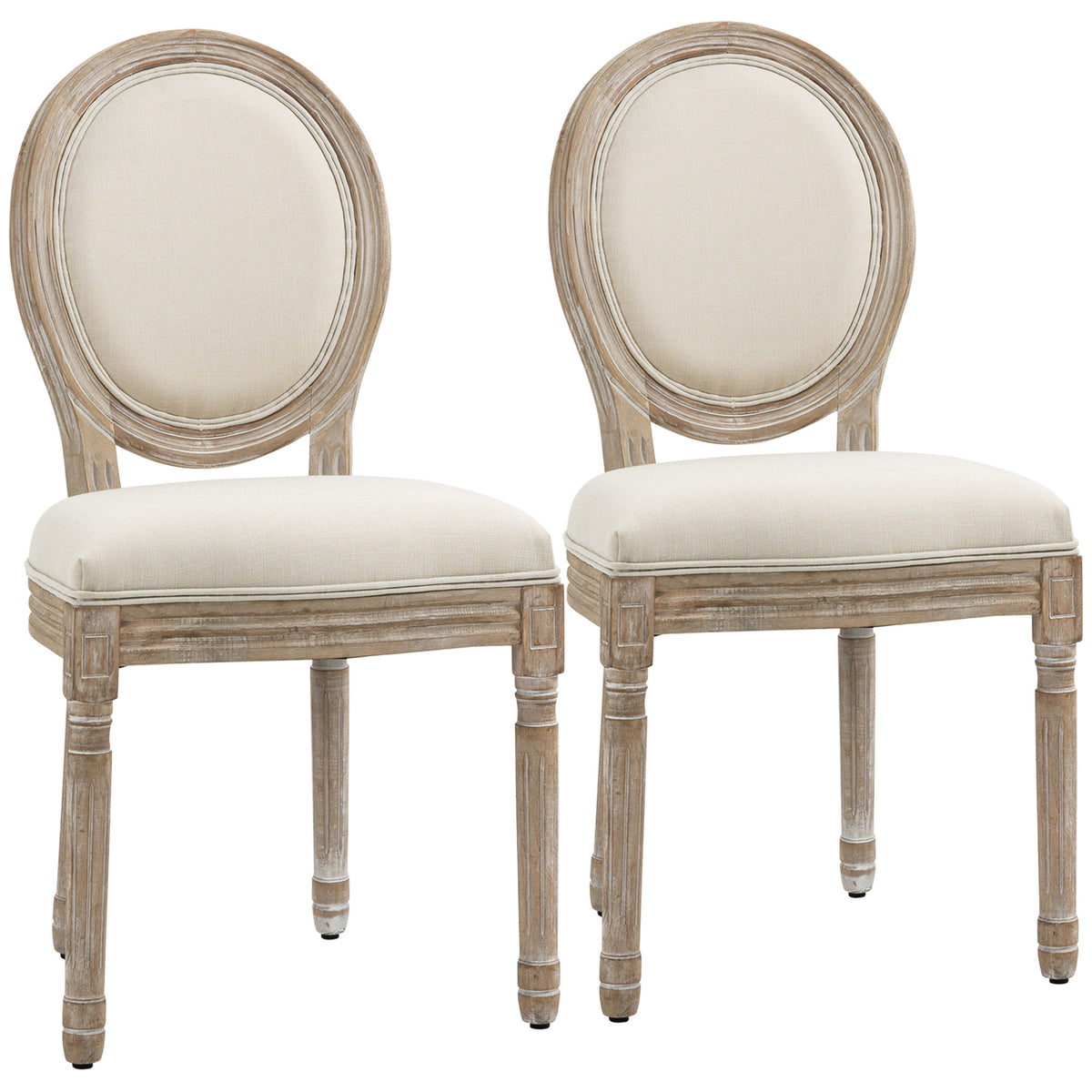 Lot de 2 chaises de Salle à Manger - Chaise de Salon médaillon Style Louis XVI Aspect Lin Crème