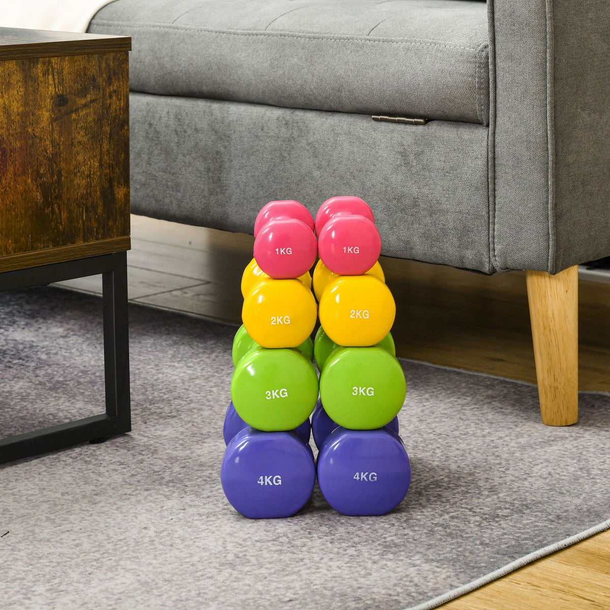 Ensemble d'haltères hexagonaux total 20 kg lot de 8 haltères courts de gym avec revêtement en polyuréthane multicolore