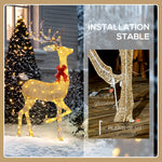 3 cerfs lumineux Noël, en forme de famille de cerfs, rennes lumineux Noël, en acier, 283 LED blanc chaud, or