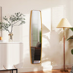 Grand miroir mural ovale 160 x 40 cm, miroir suspendu moderne, cadre en métal et bois, prêt à accrocher, doré
