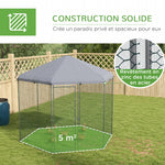Enclos poulailler extérieur 5 m² parc grillagé dim. 2,8L x 2,45l x 2,46H - espace couvert - 5/8 poules