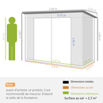 Abri de jardin en métal 3 m² facile à monter, cabane de jardin structure en acier galvanisé améliorée gris clair