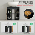 Meuble sous vasque lavabo meuble de salle de bain 2 portes avec étagère 60 x 30 x 60 cm gris anthracite et aspect bois