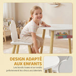 Table enfant avec chaise, ensemble table et 2 chaises en bois avec sac de rangement pour dessiner, jouer, étudier, blanc