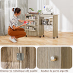 Table de couture pliante meuble couture à abattant avec bacs de rangement, étagère ouverte et roulettes effet bois grisé