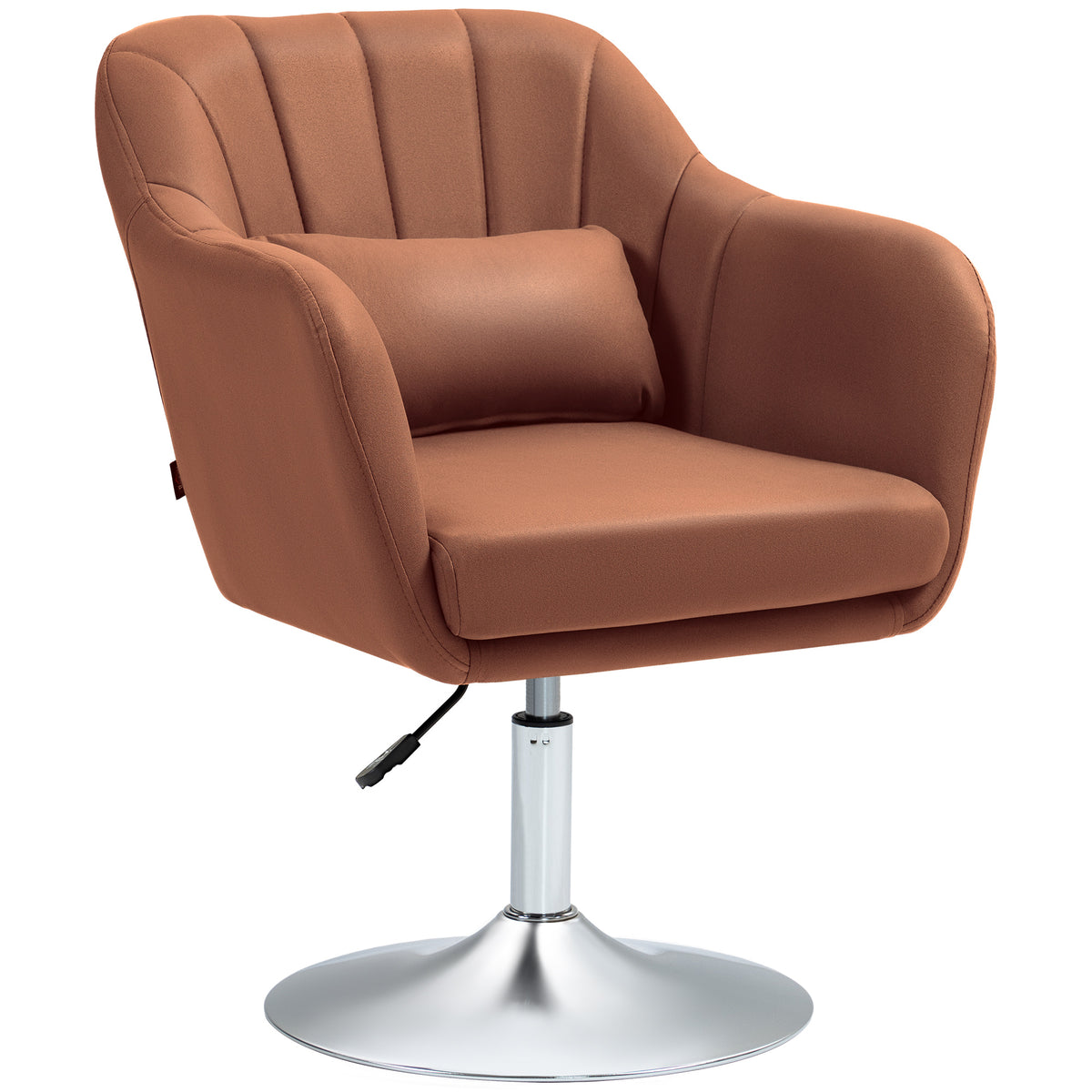 Fauteuil de salon coussins lombaires hauteur réglable pivotant 360° piètement en métal marron