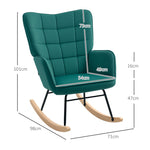 Fauteuil à bascule rocking chair revêtement en velous structure en acier 71 x 98 x 101 cm Vert