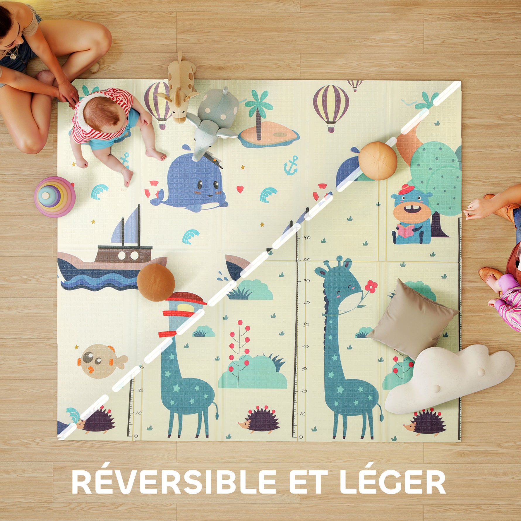 Tapis de jeu pour enfant bebe, tapis d'éveil bébé pliable épais réversible en mousse, 196 x 176 x 1,5 cm, multicolore