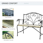 Banc de Jardin 2 Places Style néo-rétro Fer forgé Lignes fuselées métal Noir doré Effet Vieilli
